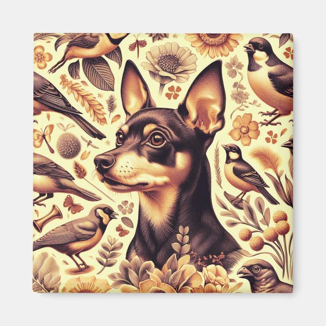 Vintage Pinscher Illustration Magnet (Framsidan)