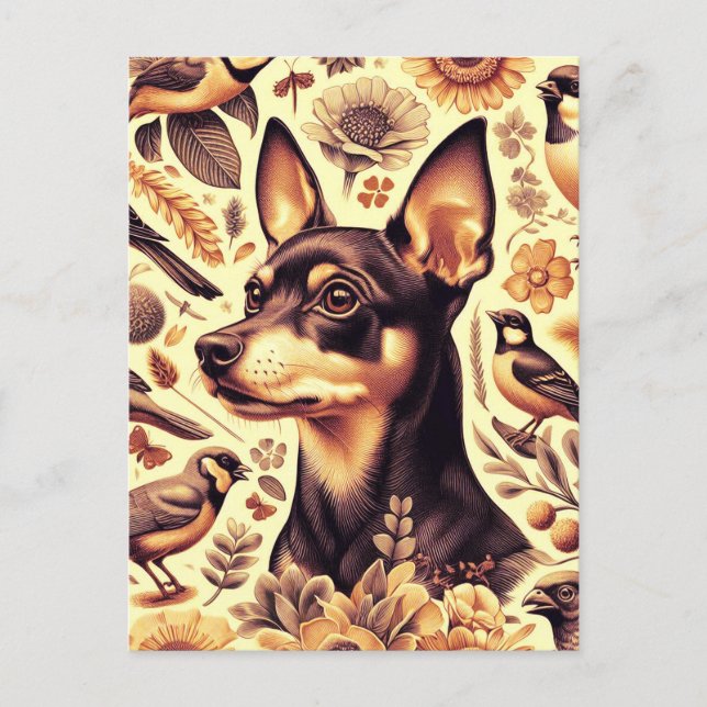 Vintage Pinscher Illustration Vykort (Framsida)
