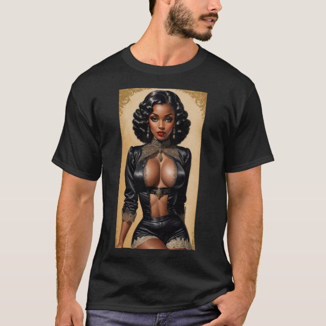 Vintage Pinup Black Girl T Shirt (Framsida)