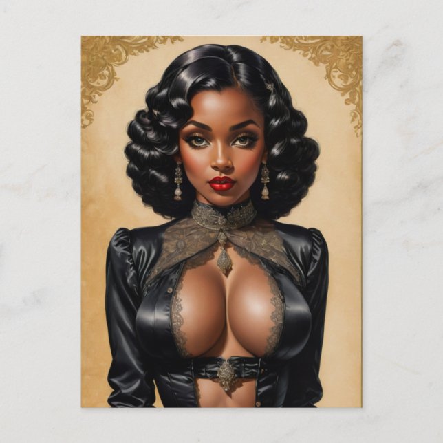 Vintage Pinup Black Girl Vykort (Framsida)