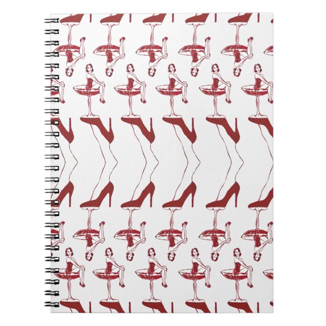  Vintage Pinup Cocktailglas Akvarellhäfte Anteckningsbok (Framsidan)