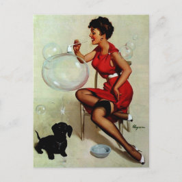Vintage Pinup Girl Bubbles Vykort