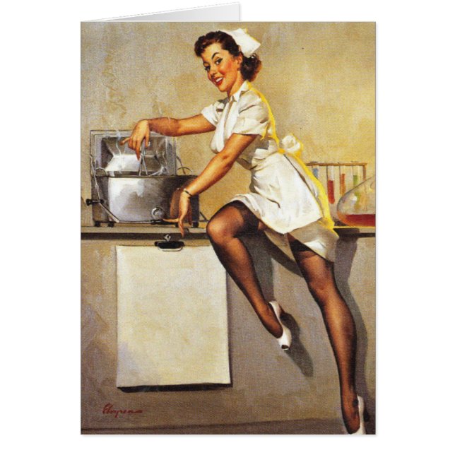 Vintage Pinup Nurse Get well Hälsningskort (Framsidan)