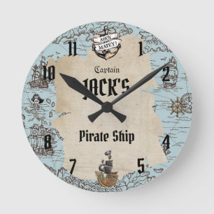 Vintage Pirat Anchor Nautical Boy Bedroom Numeral Rund Klocka