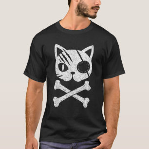 Vintage Pirat Cat Kitten Skull Bones Se Roligt Hal T Shirt