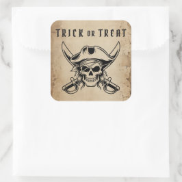 Vintage Pirat Dödskalle Trick Or Treat Halloween Fyrkantigt Klistermärke