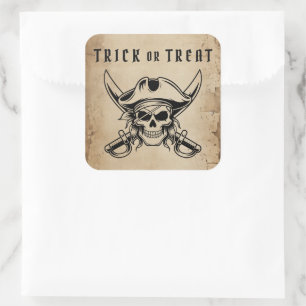 Vintage Pirat Dödskalle Trick Or Treat Halloween Fyrkantigt Klistermärke