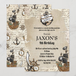 Vintage Pirat Födelsedagsfest Ahoy Matey Gamla Kar Inbjudningar