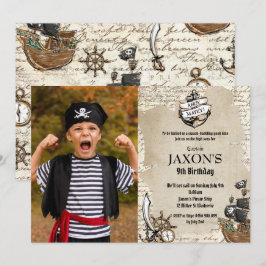 Vintage Pirat Födelsedagsfest Ahoy Matey Karta Fot Inbjudningar