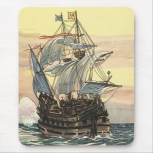 Vintage Pirat Frakt, Galleon Sailing on Ocean Musmatta