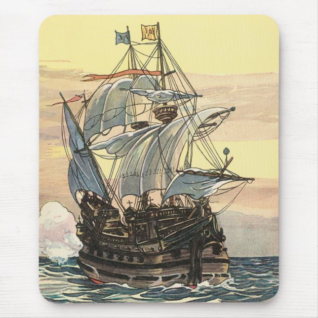 Vintage Pirat Frakt, Galleon Sailing on Ocean Musmatta (Framsidan)