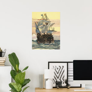 Vintage Pirat Frakt, Galleon Sailing on Ocean Poster