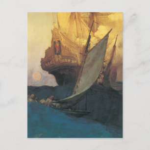 Vintage Pirat, Howard Pyles attack på en Galleon Vykort
