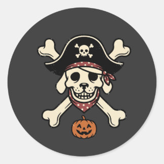 Vintage Pirat Hund Halloween Dödskalle Kors Ben Runt Klistermärke