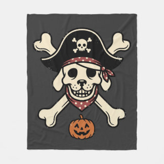 Vintage Pirat Hund Halloween Dödskalle Korsade Ben Fleecefilt
