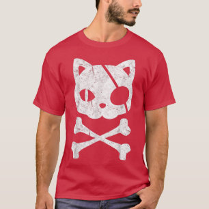 Vintage Pirat Kat Kitten Halloween Skull Kor Bo T Shirt