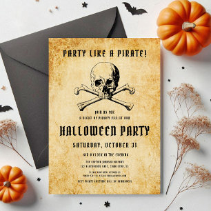 Vintage Pirat Party Skull & Bones Halloween Inbjudningar