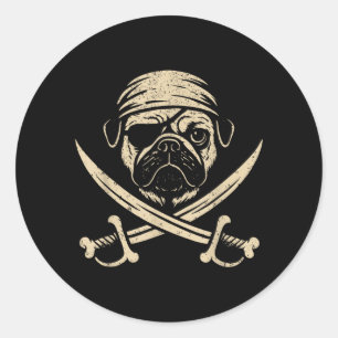 Vintage Pirat Pug Kranium Hundälskare Runt Klistermärke
