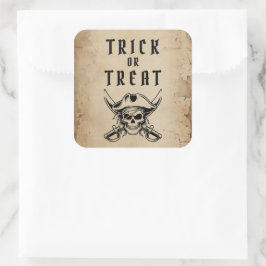 Vintage Pirat Skalle Trick Or Treat Halloween Fyrkantigt Klistermärke