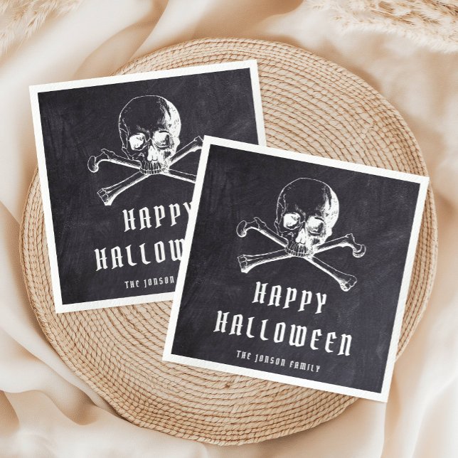 Vintage Pirat Skull & Bones Black Halloween Pappersservett (Vintage Pirate Skull & Bones Black Halloween Napkins)