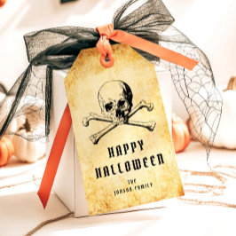 Vintage Pirat Skull & Bones Halloween Presentetikett