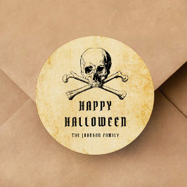 Vintage Pirat Skull & Bones Halloween Runt Klistermärke