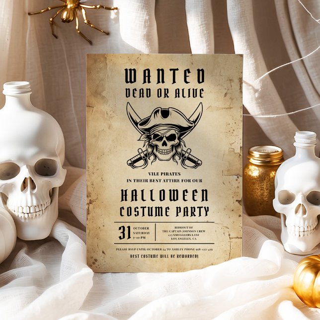 Vintage Pirat Skull Halloween Costume Party Inbjudningar (Vintage Pirate Skull Halloween Costume Party Invitation)