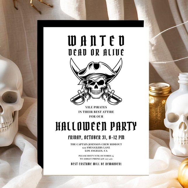 Vintage Pirat Skull Halloween fest Inbjudningar (Vintage Pirate Skull Halloween Party Invitation)