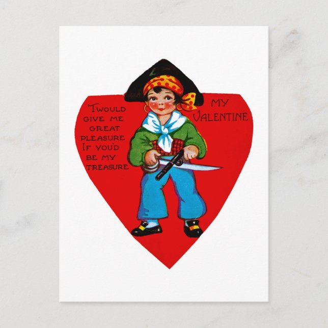 Vintage Pirat Valentine Helg Vykort (Framsida)