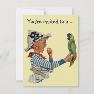 Vintage Pirat w Parrot, Födelsedagsfest inbjudan