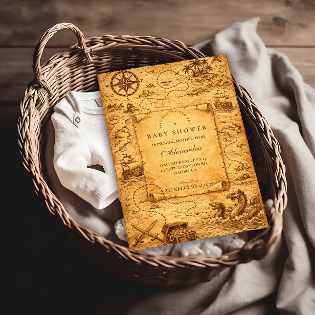 Vintage Pirate Treasure Map Baby Shower Inbjudningar (Skapare uppladdad)