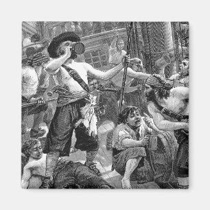 Vintage Pirater Fighting and Drinking on Frakt Magnet