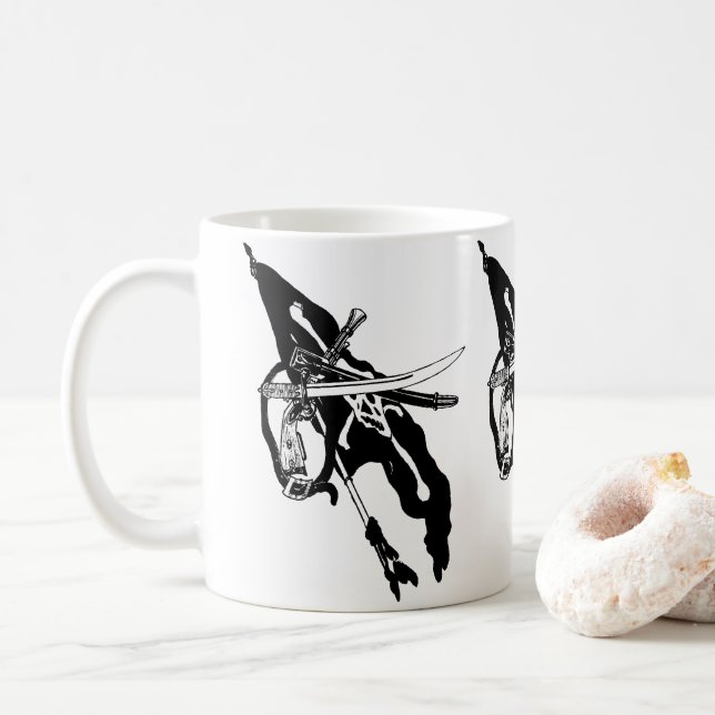 Vintage Pirater Flagga, Jolly Roger Skull Crossbon Kaffemugg (Med munk)