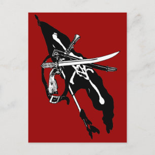 Vintage Pirater Flagga, Jolly Roger Skull Crossbon Vykort