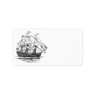 Vintage Pirater Galleon, skiss av 74 Gun Frakt Adressetikett