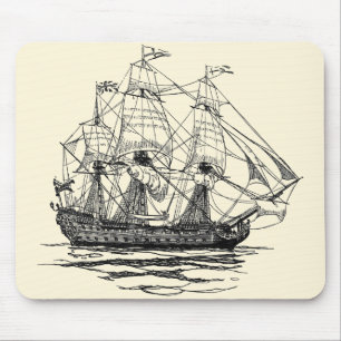 Vintage Pirater Galleon, skiss av 74 Gun Frakt Musmatta