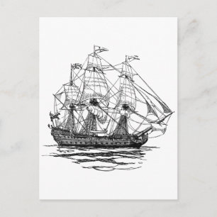 Vintage Pirater Galleon, skiss av 74 Gun Frakt Vykort