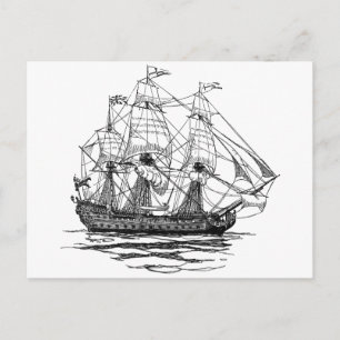 Vintage Pirater Galleon, skiss av 74 Gun Frakt Vykort