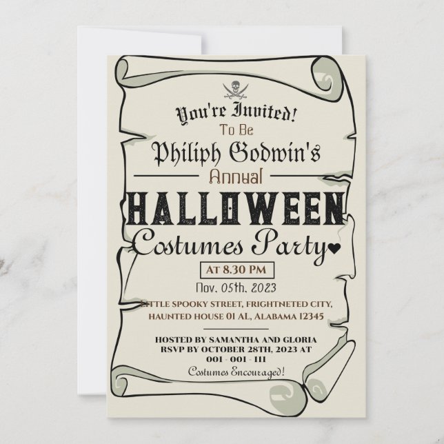 Vintage Pirater Halloween Costume Party Inbjudningar (Framsida)