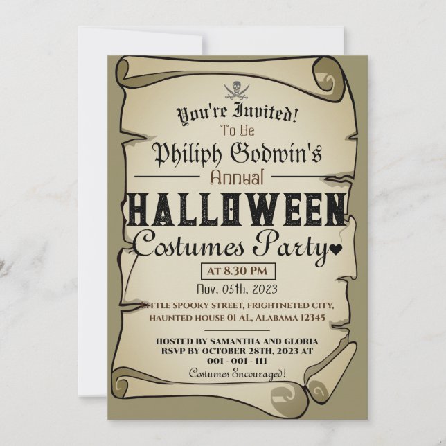 Vintage Pirater Halloween Costume Party Inbjudningar (Framsida)