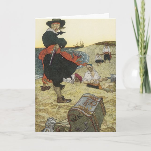 Vintage Pirater, William Kidd Burying Treasure Kort (Framsida)