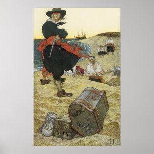 Vintage Pirater, William Kidd Burying Treasure Poster