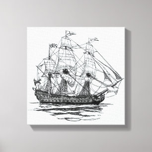 Vintage Pirates Galleon, skiss av ett 74 kanoners Canvastryck