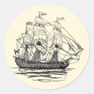 Vintage Pirates Galleon, skiss av ett 74 kanoners Runt Klistermärke