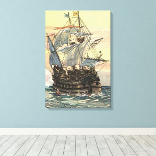 Vintage Pirateskepp, Galleon Seglar på Oceanen Canvastryck