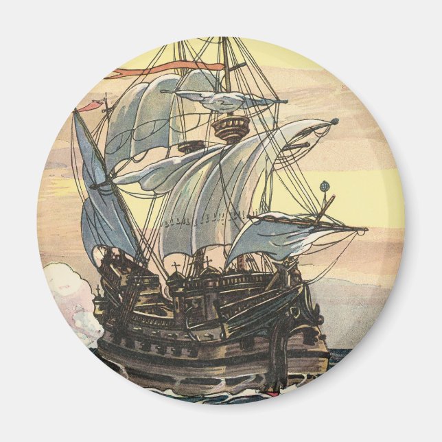 Vintage Pirateskepp, Galleon Seglar på Oceanen Magnet (Framsidan)
