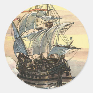 Vintage Pirateskepp, Galleon Seglar på Oceanen Runt Klistermärke