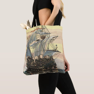 Vintage Pirateskepp, Galleon Seglar på Oceanen Tygkasse