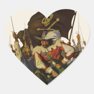 Vintage Piratliv Wyeth-illustration Hjärtformat Klistermärke
