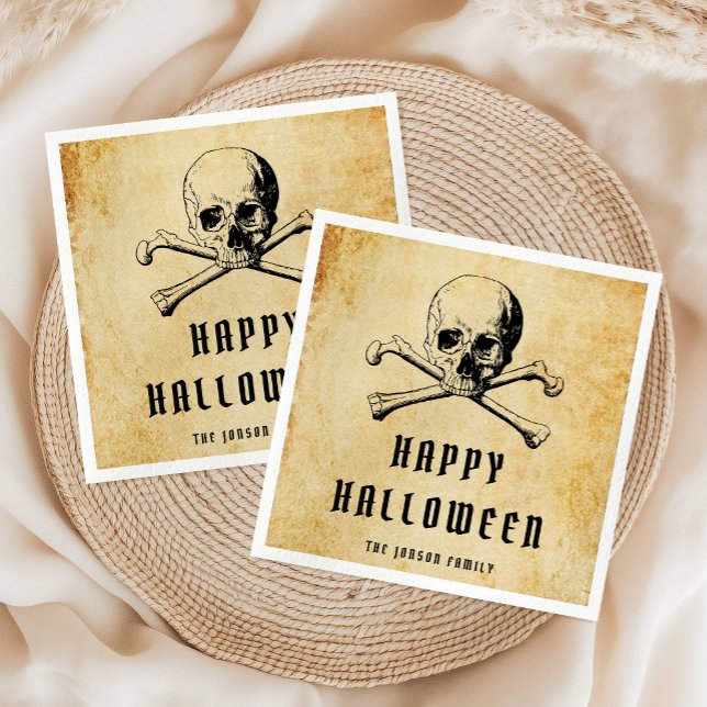 Vintage Piratskalle & Ben Halloween  Pappersservett (Vintage Pirate Skull & Bones Halloween Napkins)